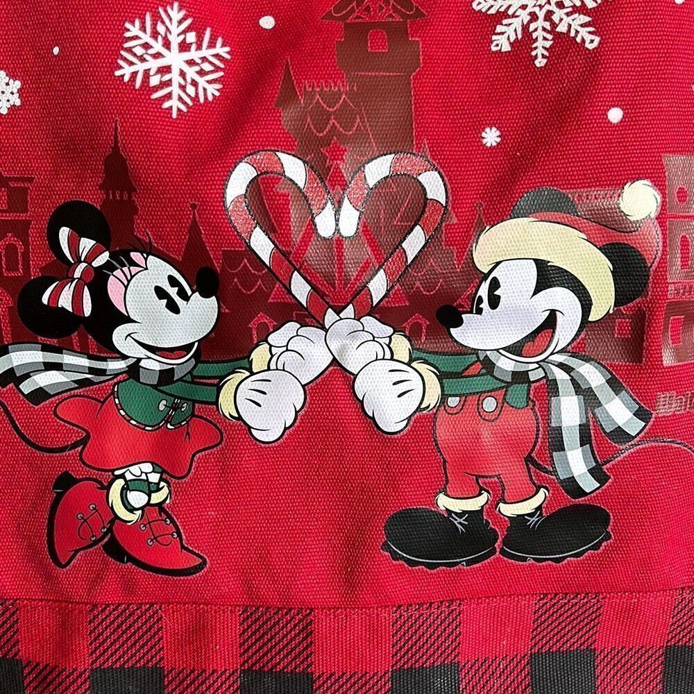 Disney Parks Red Canvas Boat and Tote Zipper Bag Mickey Mouse Buffalo Plaid